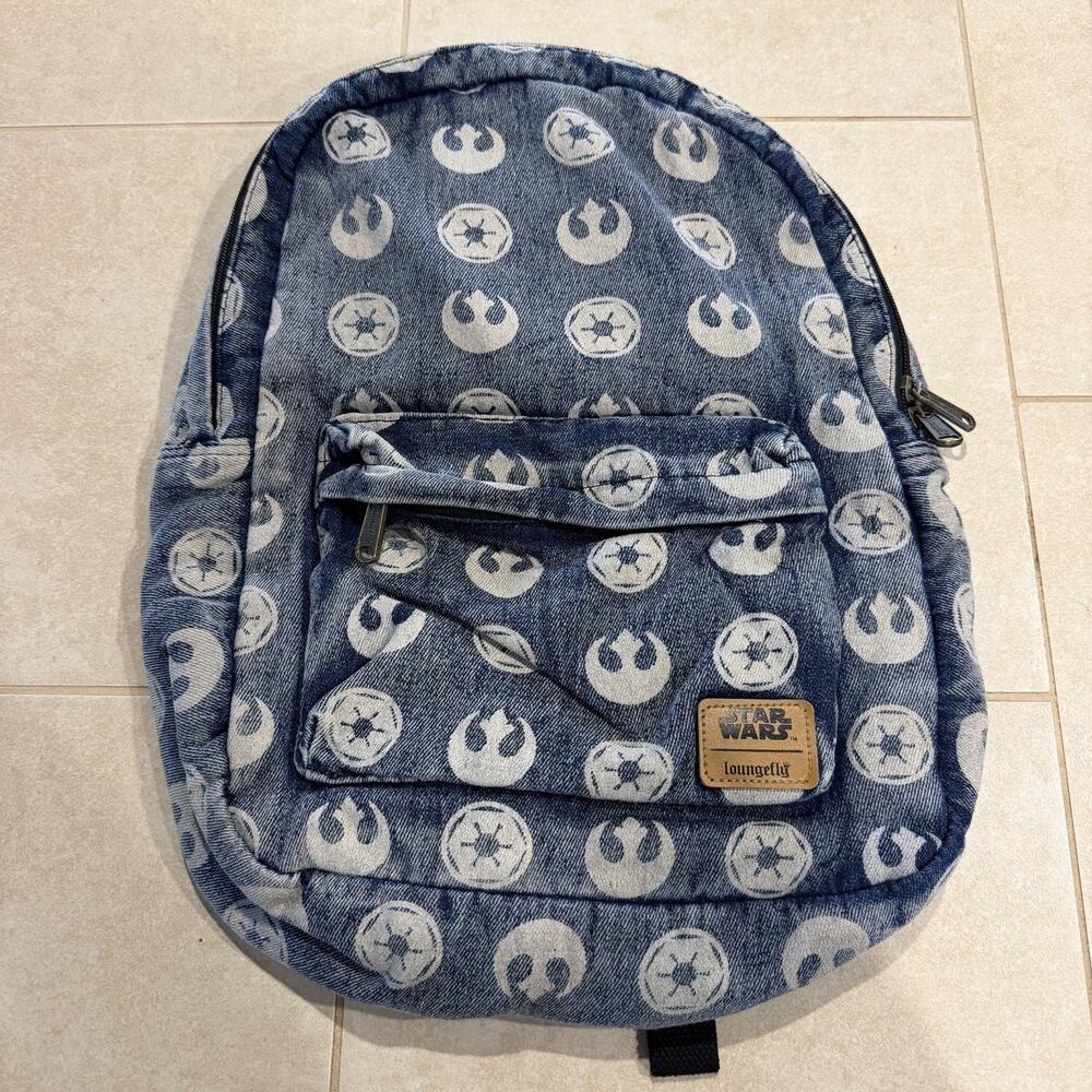 Star Wars Loungefly Disney Rebel Alliance Distressed Denim Blue Backpack Bag